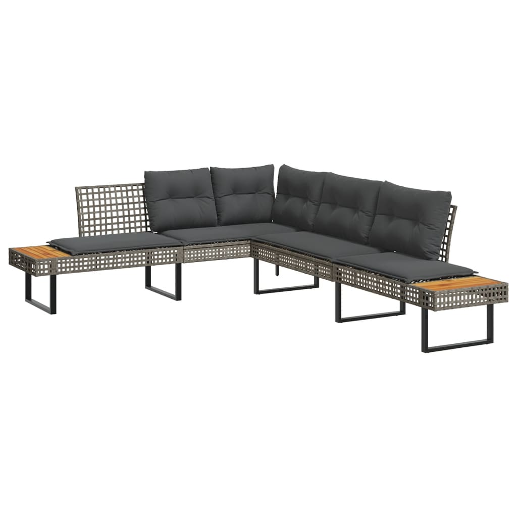 2 Piece Garden Sofa Set with Cushions Grey Poly Rattan & Acacia