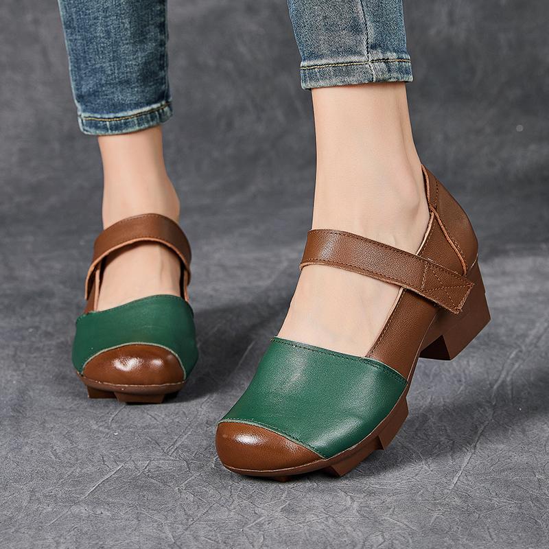 GKTINOO Retro Thick Heel Women Shoes Hook Loop Mary Jane Loafers Luxury 5 Cm Pumps Genuine Leather Sewn Square Heel Single Shoes