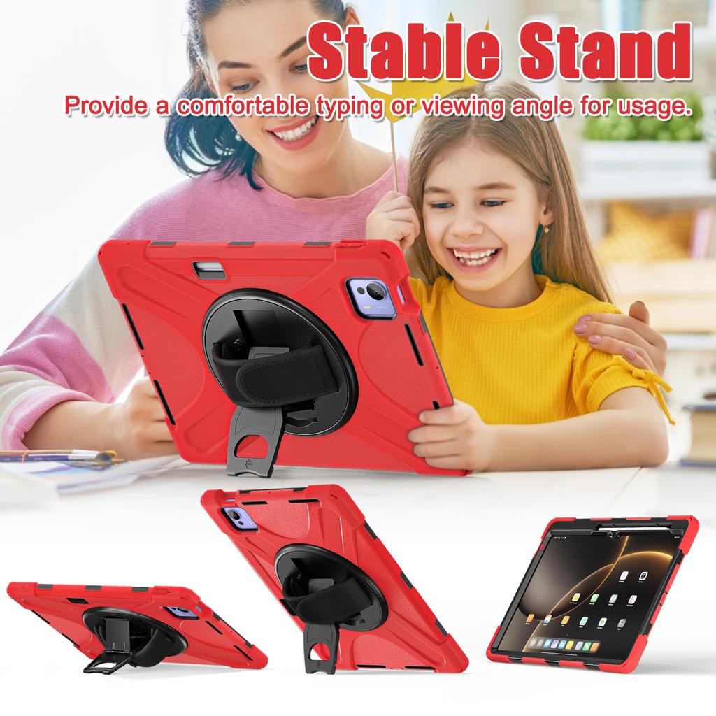 Rugged Stand Case for Xiaomi Pad 7 Ultra 2025 14.0 Inch 360 Rotating Heavy Duty Cover with Hand & Shoulder Strap 3-Layers Shell