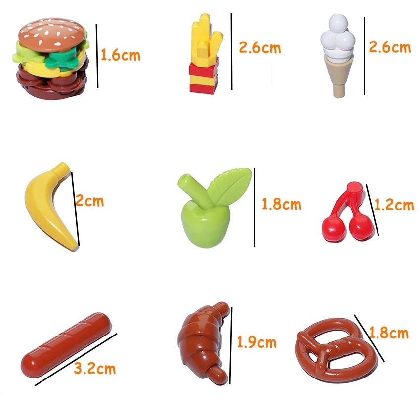 Building Blocks Food MOC Food Accessories Fish Bread Pizza Chocolate Fruit Carrot Hamburger Chips Chicken Bottle Bricks Toys