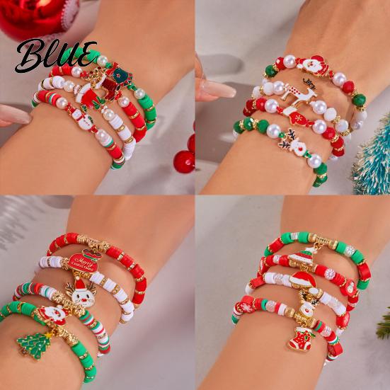 Seasonal Bracelet Christmas Bracelets for Women Handmade Clay Beads Stretch