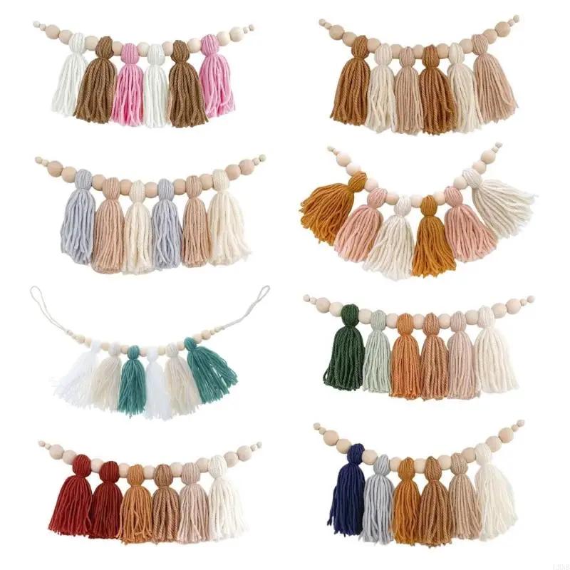 DIY Tassel Garland with Wooden Bead Party Backdrop Bohemian Home Wall Hanging Decoration for Bedroom Nursery Birthday