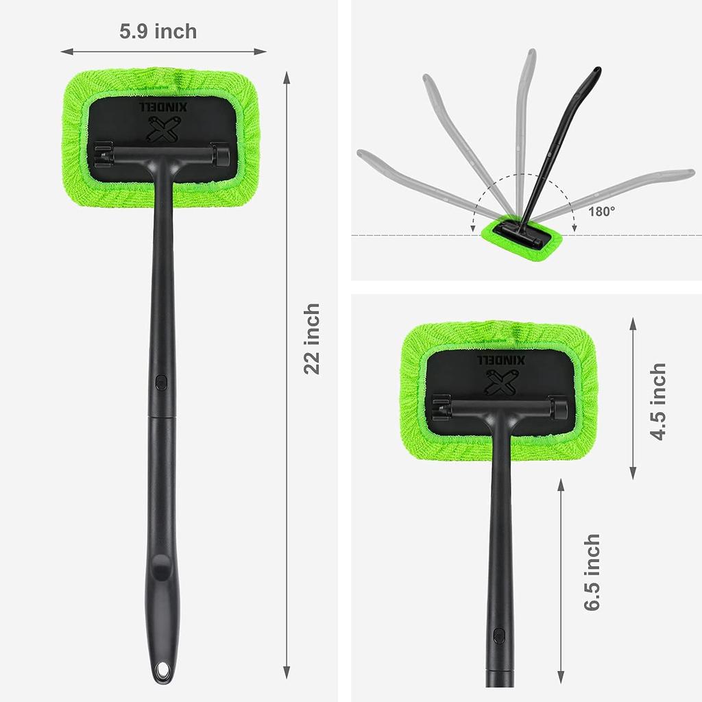 XINDELL Windshield Cleaner Tool – 22" Portable Car Window Cleaning Brush, Ergonomic Handle, Microfiber Pads For Streak-Free Glass Cleaning, Auto