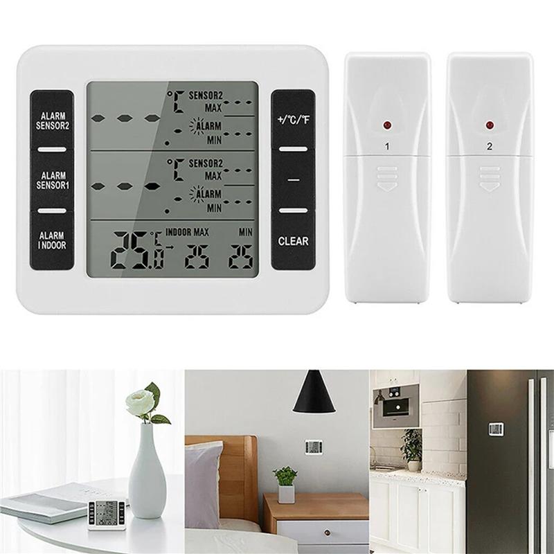 Fresh 2Set Wireless Freezer Thermometer 2 Remote Sensors Alarm Low Temperature Refrigerator Thermometer Clock