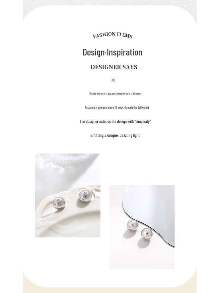 S925 Silver Needle Smooth Round Ball Star Stud Earrings - Stylish Niche Design for Women
