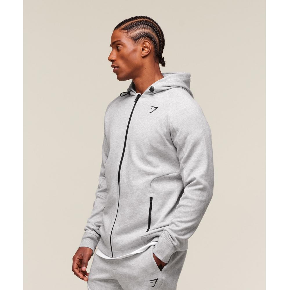 Gymshark Interlock Tech Zip Up Hoodie Light Grey Core Marl A6a7f Gbcn