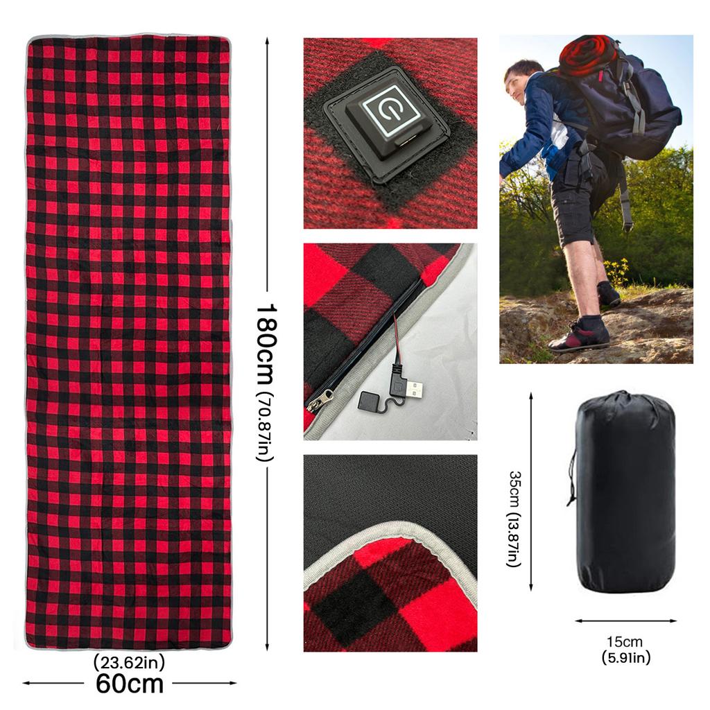 Outdoor Electric Heating Pads with 5 Heating Zones Camping Heating Sleeping Pad 3 Adjustable Temperature for Hiking Picnic