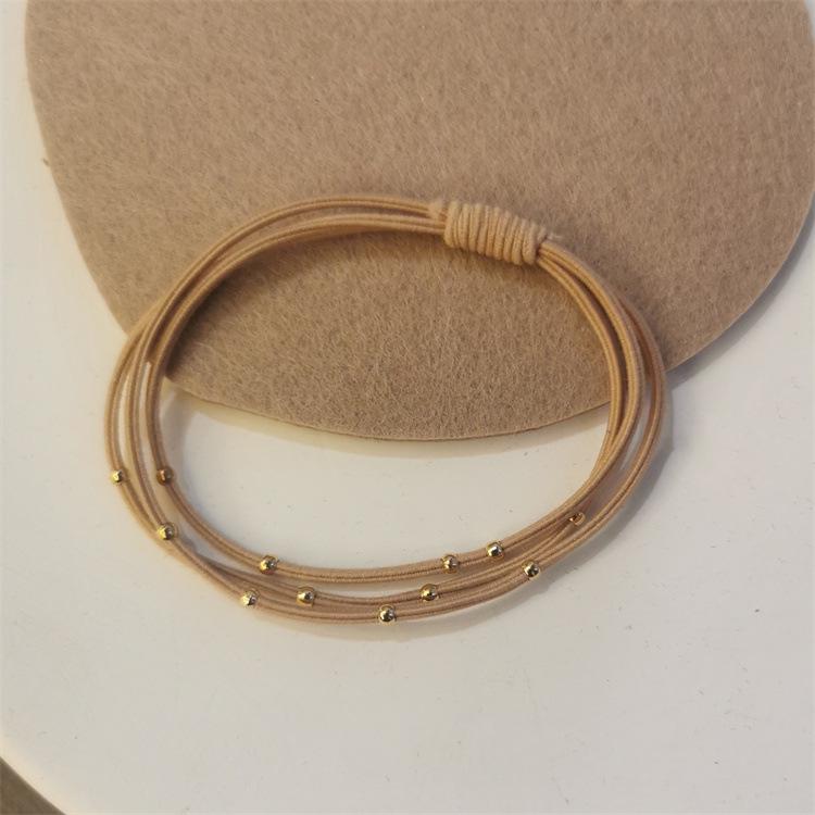 

Золотистое кольцо для волос с бусинами - высокая эластичность, трехслойная резинка для волос, модный базовый стиль