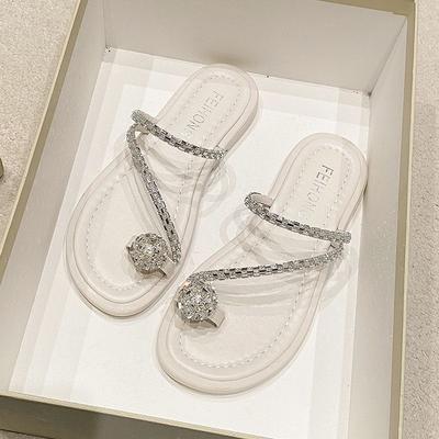 Neue Boutique Damen Freizeitslipper Sommer High Beauty Zehensteg Wasserdiamant Flach Kühl Slipper Vielseitige Strand Damenschuhe