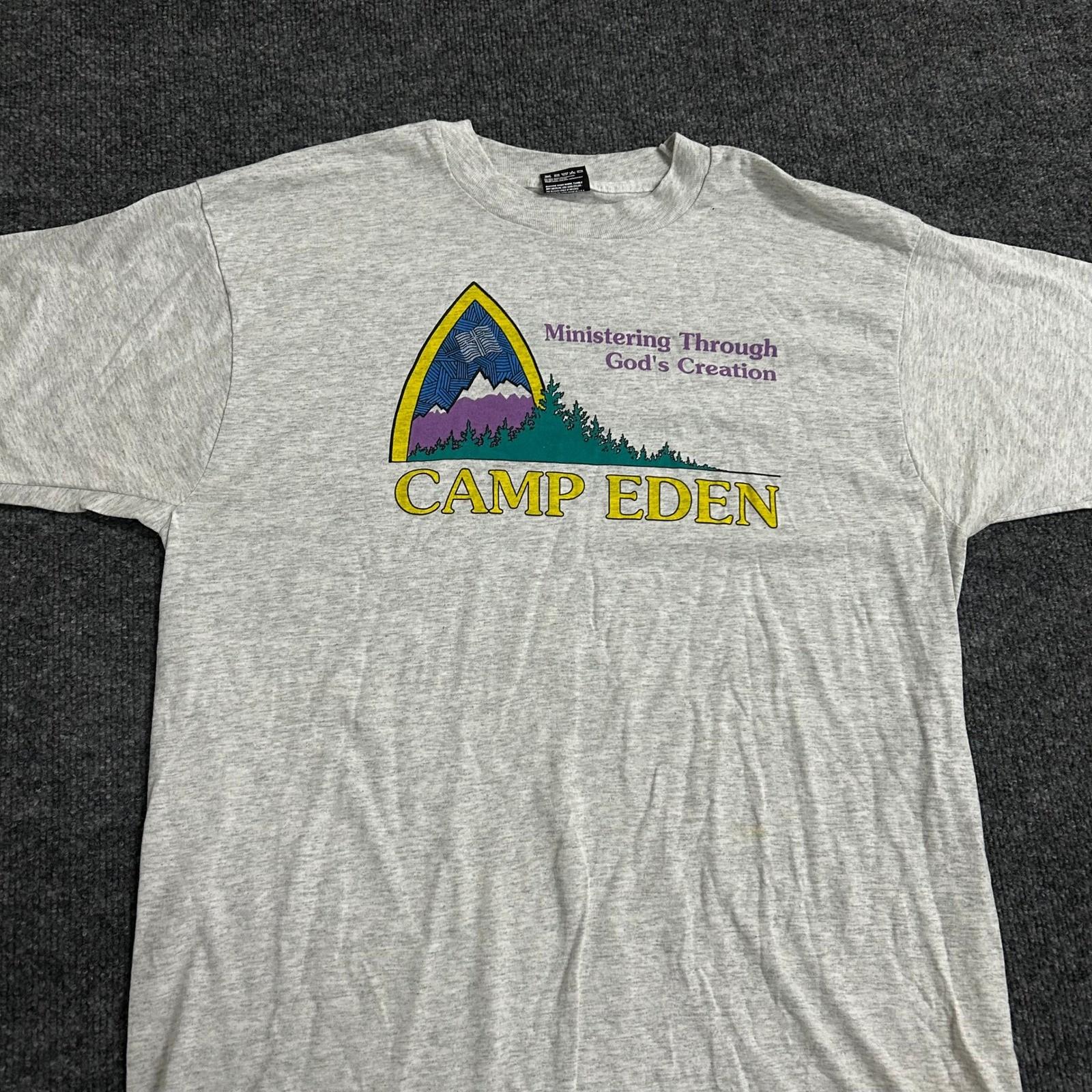 Fruit of the Loom T-shirt Mens XL Gray Camp Eden Graphic Single Stitch USA Made S