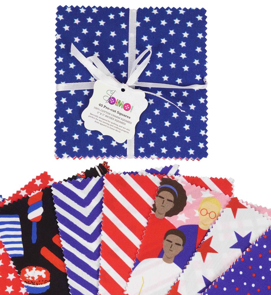 Soimoi Precut 5-inch American Flag  Color Prints Cotton Fabric Bundle Quilting Squares Charm Pack DIY Patchwork Sewing