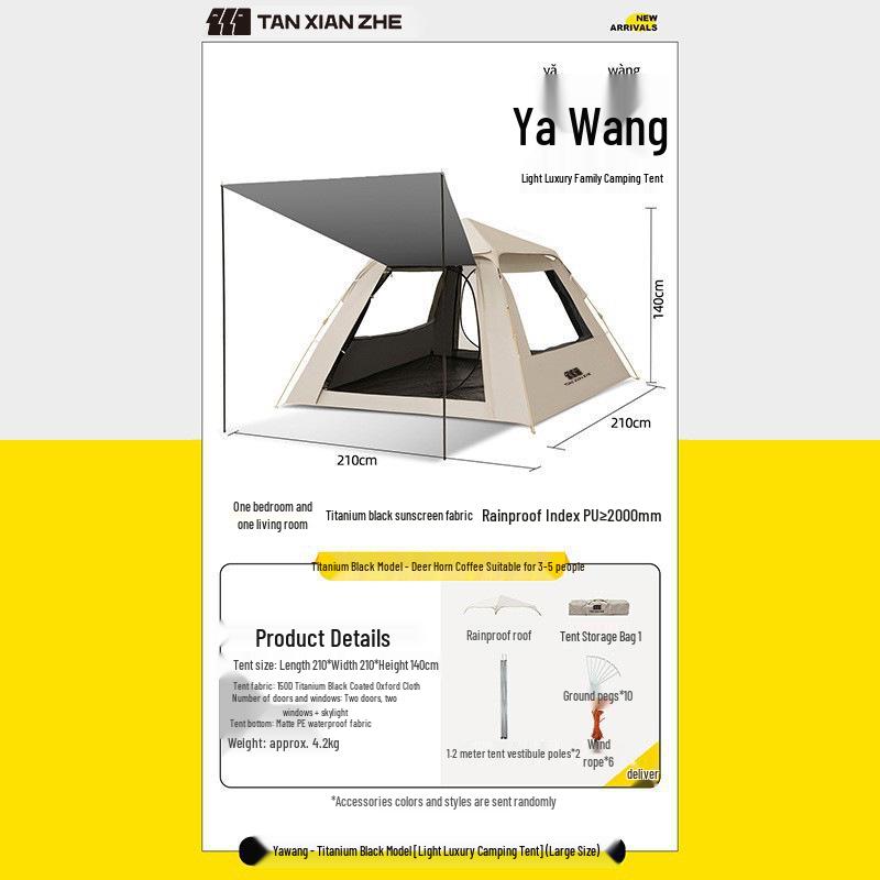 Explorer Tent: 3-4 Person Quick-Open Outdoor Shelter, Windproof & UV Protected for Camping.