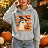 Cute Ghost Witch Hat Pumpkin Bat Hooded Top Women Spooky Season Preppy Style Autumn Pullover for Halloween Night Event Clothing