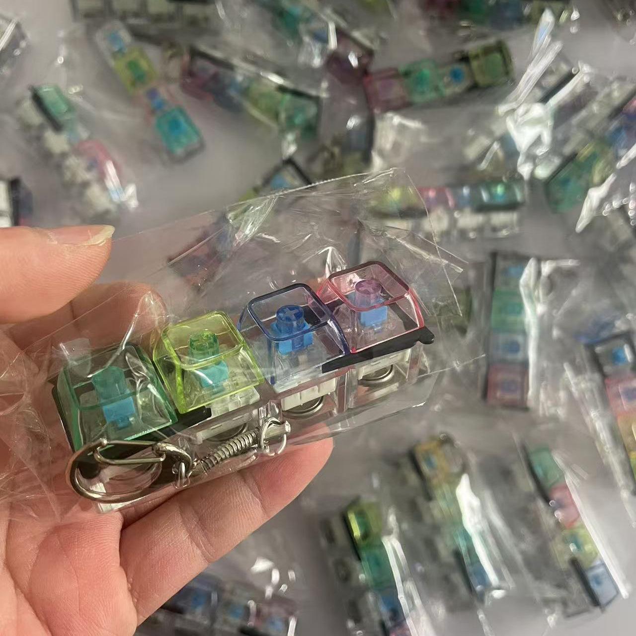 Four-Button Pc Transparent Decompression Button Keychain Luminous Keyboard Office Fish Button Decompression Toy Douyin