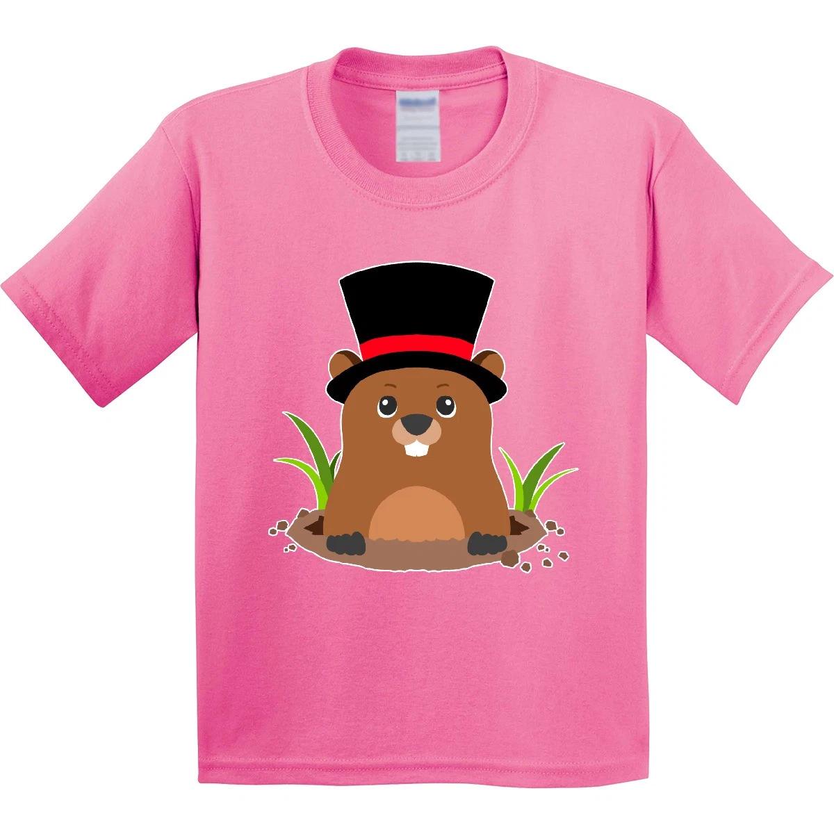 Inktastic Groundhog Day With Groundhog In Top Hat Youth kids boys T-Shirt Animal Cute Golf 160