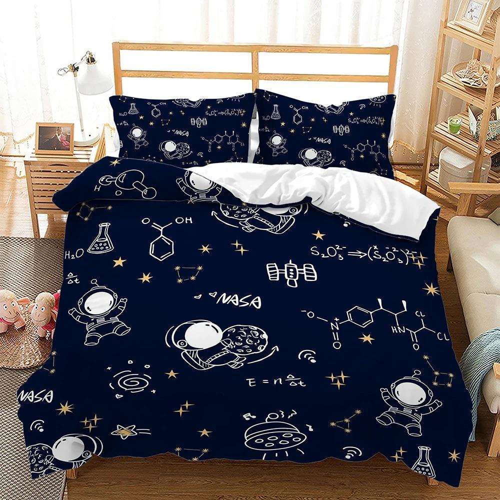 Space Astronaut Rocket Cartoon Illustration 3D Duvet Cover Bedding Set Polyester Pillowcases Gift Single Double King Queen