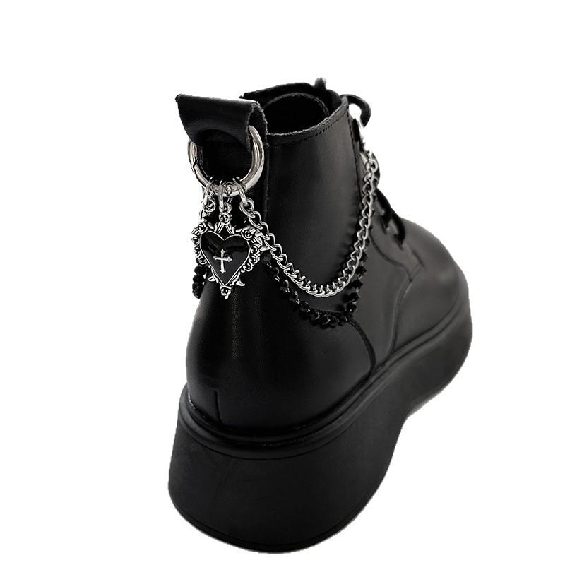 1Pc Red Heart Cross Shoe Buckle Versatile Thorns Roses Titanium Steel Chain Decorative Accessory Boots Shoe Party Diy Jewelry