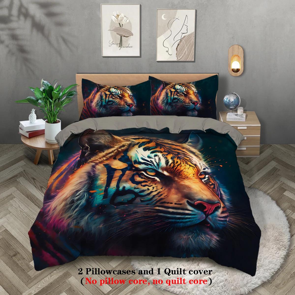 

Three-piece set (1 duvet cover + 2 pillowcases coreless) cool tiger printed bedding set multiple sizes for all rooms EU Twin(135x200cm)