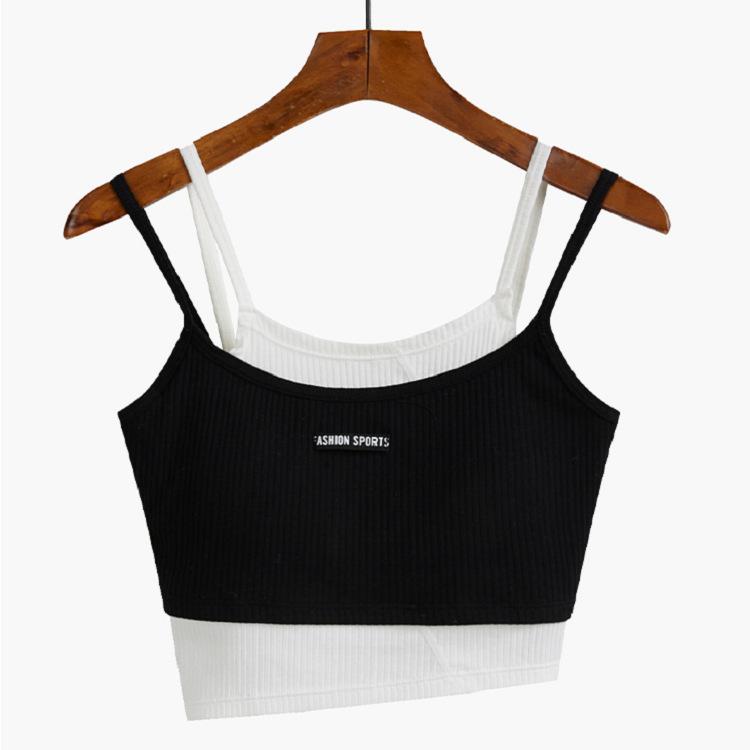 

Спортивный ветровой поддельный двухбазовый жилет женский летний наряд Instagram супер горячая корейская версия короткого маленького топа-халтера женский One size