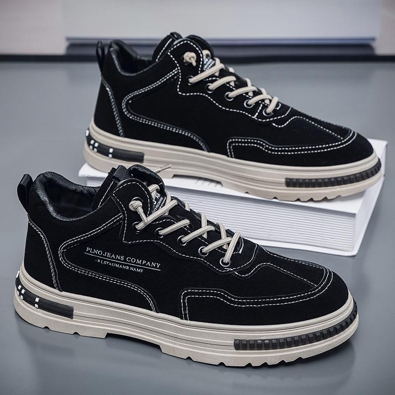 Men's Black Spring Casual Sneakers with Thick Soles for Work and Sports
