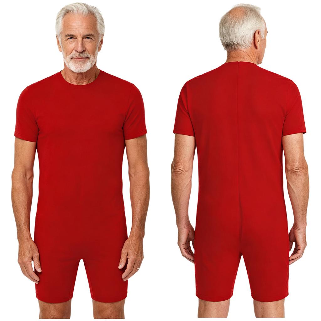 S-3XL Unisex Adaptive Romper: Anti-Strip Back Zipper Jumpsuit, Easy Care Short Sleeve for Elderly & Special Needs