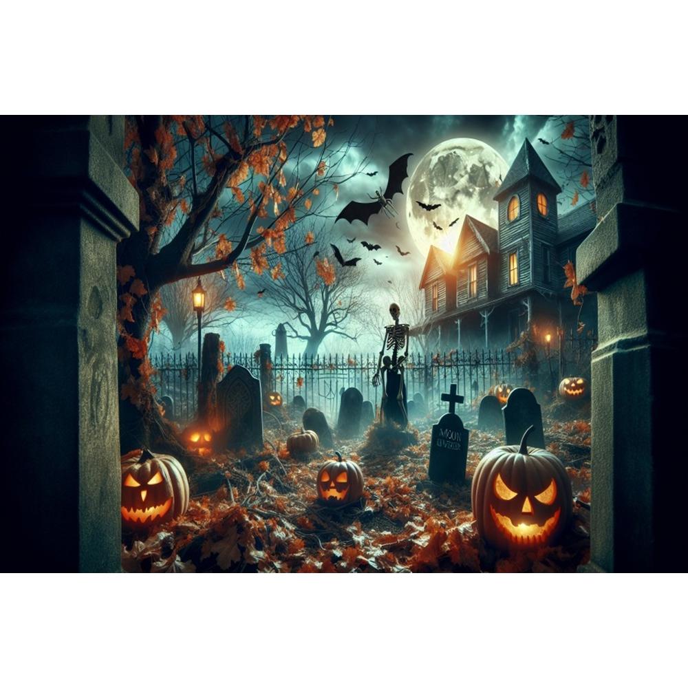 Halloween Decor Backgrounds for Photographs Horror Night Moon Wooden Board Pumpkins Lights Adults Kids Portrait Photo Backdrop