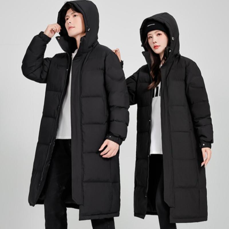 Luxury high-end winter long over-the-knee solid color loose thick windproof down jacket for men and women couples
