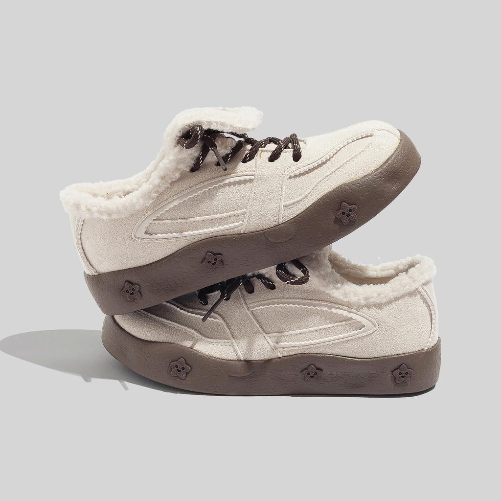 Belle winter velvet Maillard board shoes trendy new low-top student warm sports two cotton shoes