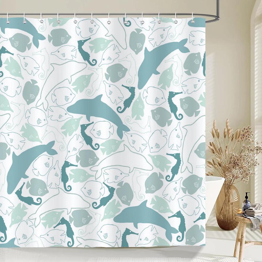 1 pack Cartoon turtle,dolphin,whale printing shower curtain partition bathroom curtain with hooks home decorative curtain