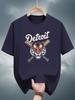200g 100% Cotton Detroit Baseball Tiger Graphic Print Short Sleeve T-shirt - Regular Fit Casual Summer Tee