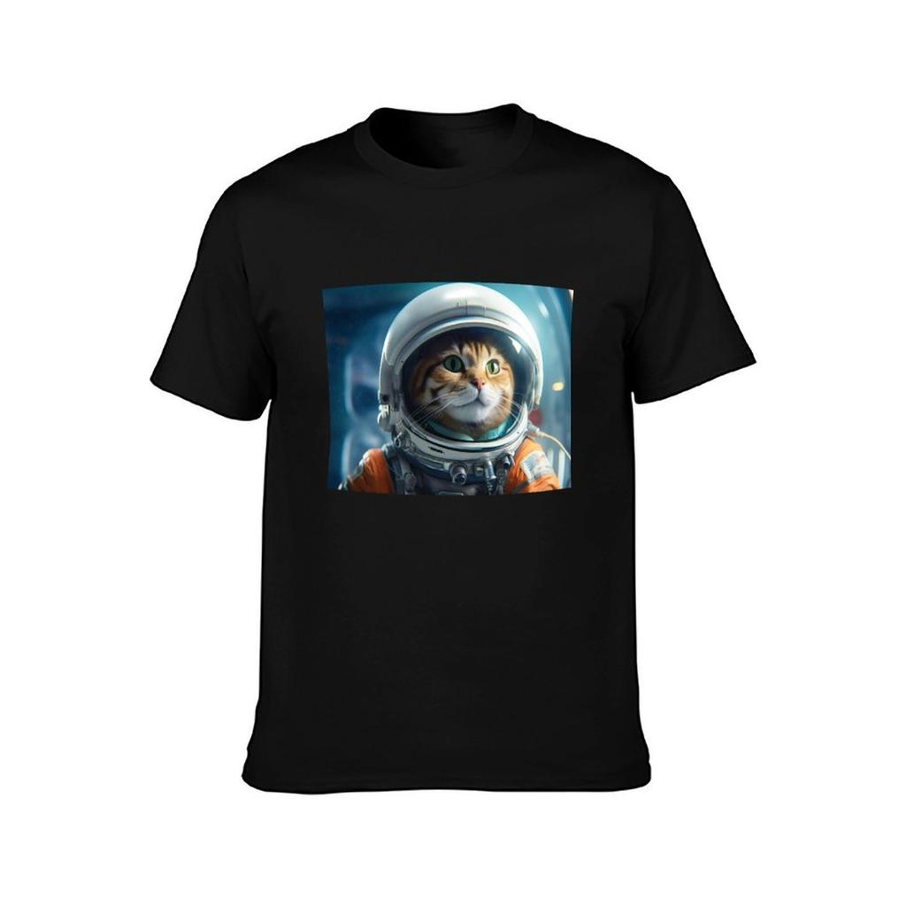 Cute Space Cat In Astronaut Suit TShirt Trendy Print Short Sleeve TShirt