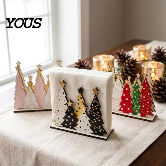 Weihnachts-Tischdeko Baum Serviettenhalter für Tische, Rustikaler Holz-Cocktail-Servietten-Spender im Farmhouse-Stil, Stehend für Küchentheke, Esstisch