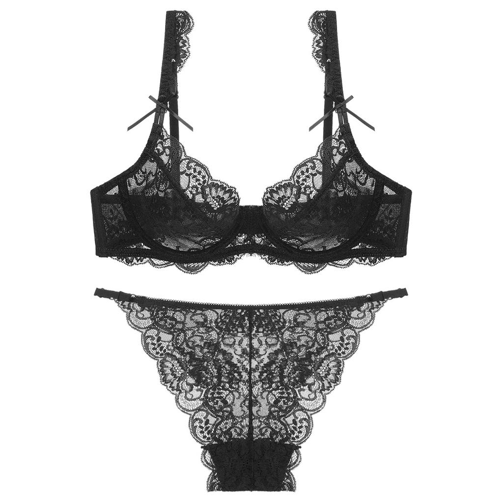 French sexy lace underwear women's summer ultra-thin breathable large size underwear large chest small anti-sagging bra