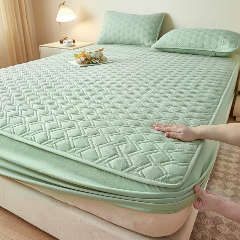 Class A maternal and infant grade solid color mattress three-piece set, cotton padded dust cover, washed cotton non-slip mattress cover