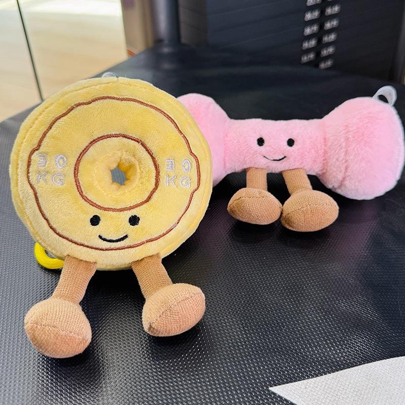 Creative Simulation Fitness Tools Dumbbell Kettlebell Barbell Pendant Plush Toy Bag Pendant Decoration Doll Gift