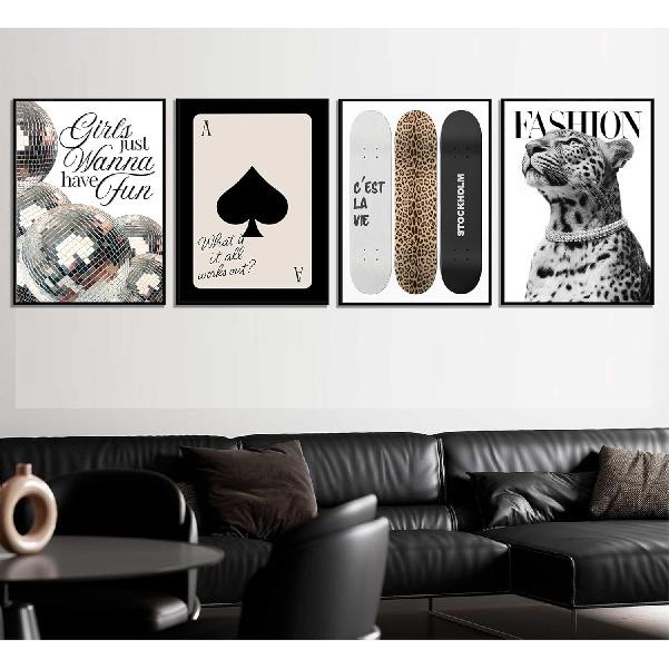Trendy Leopard Wall Art Stockholm Style Room Wall Decor Chic Luxury Y2k Fashion Cheetah Posters Disco Ball Girls Wanna Have Fun Pictures Prints