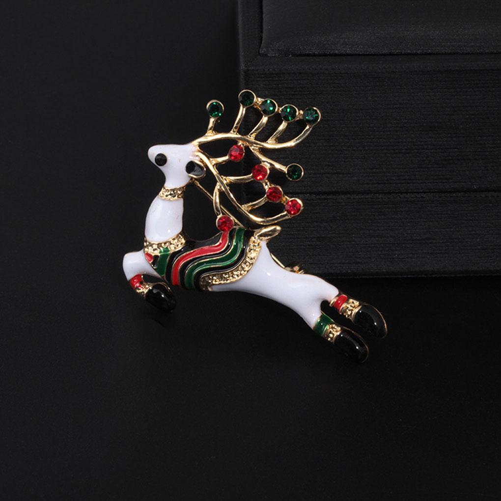 Women Girls Deer Elk Enamel Brooch Corsage Pin Zinc Alloy Rhinestones Breastpin Holiday Christmas Gift