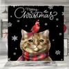 Christmas Shower Curtain, Winter Holiday Farm Snowman Santa Claus Christmas Tree Farmhouse Christmas Balls Bathroom Decorations
