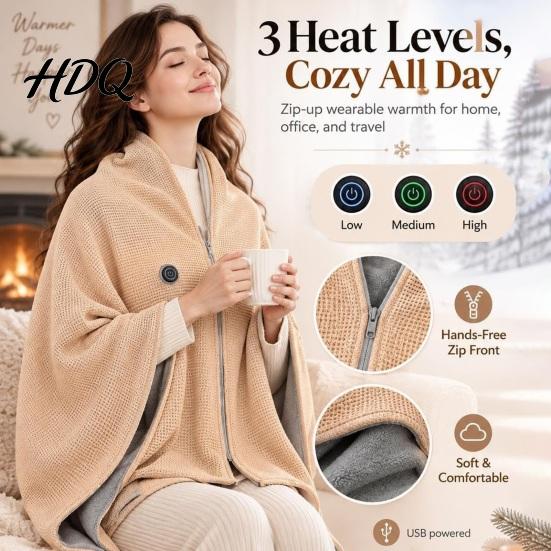 Electric Shoulder Warmer for Travel Heated Shawl Wraps Women USB Wearable Blanket Portable Blanket Adjustable Heat Wrap Home with 3 Settings & Fast