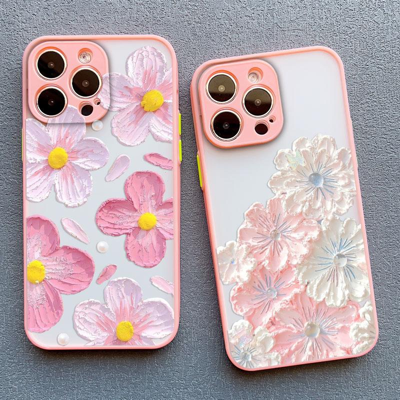 Stylish Phone Case For iPhone 14 15 16 Plus Pro Max 17 11 12 13 Mini Pro Max Oil Painting Flower Cute Floral Exquisite Covers