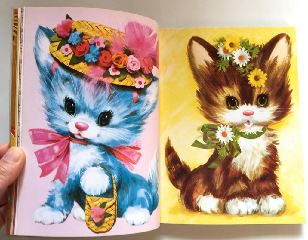 [USED] Happy Kitty Bunny Pony Book Illustration Cat Rabbit Horse