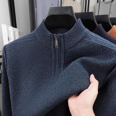 Herren verdickter Pullover mit halbem Reißverschluss und Stehkragen: Modische Jacquard-Strickwaren für Herbst und Winter
