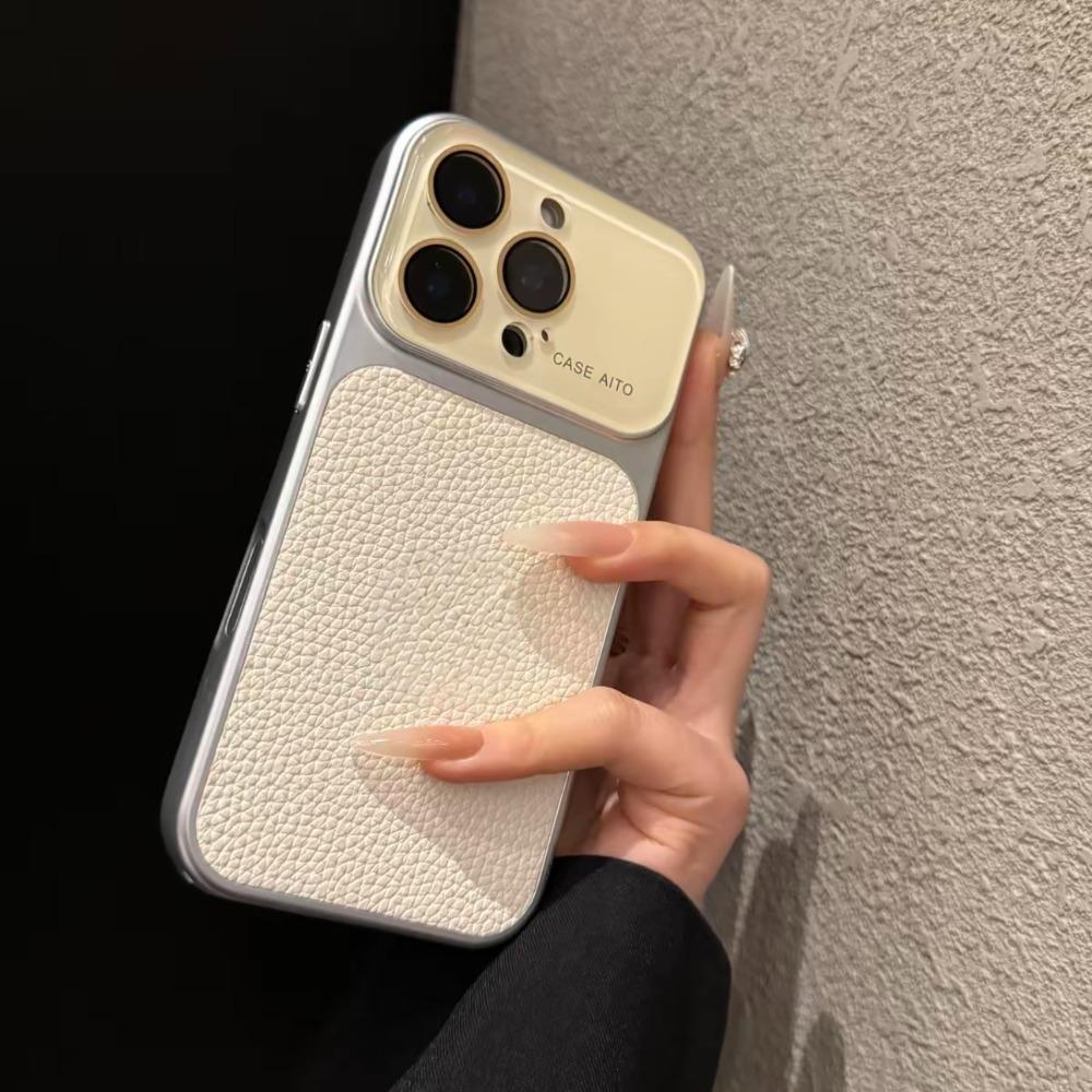 Litchi Pattern Phone Case Matte Textur Glass Large Window Phone Shockproof Case with Hanging Holes for iPhone17 ProMax/17 Pro