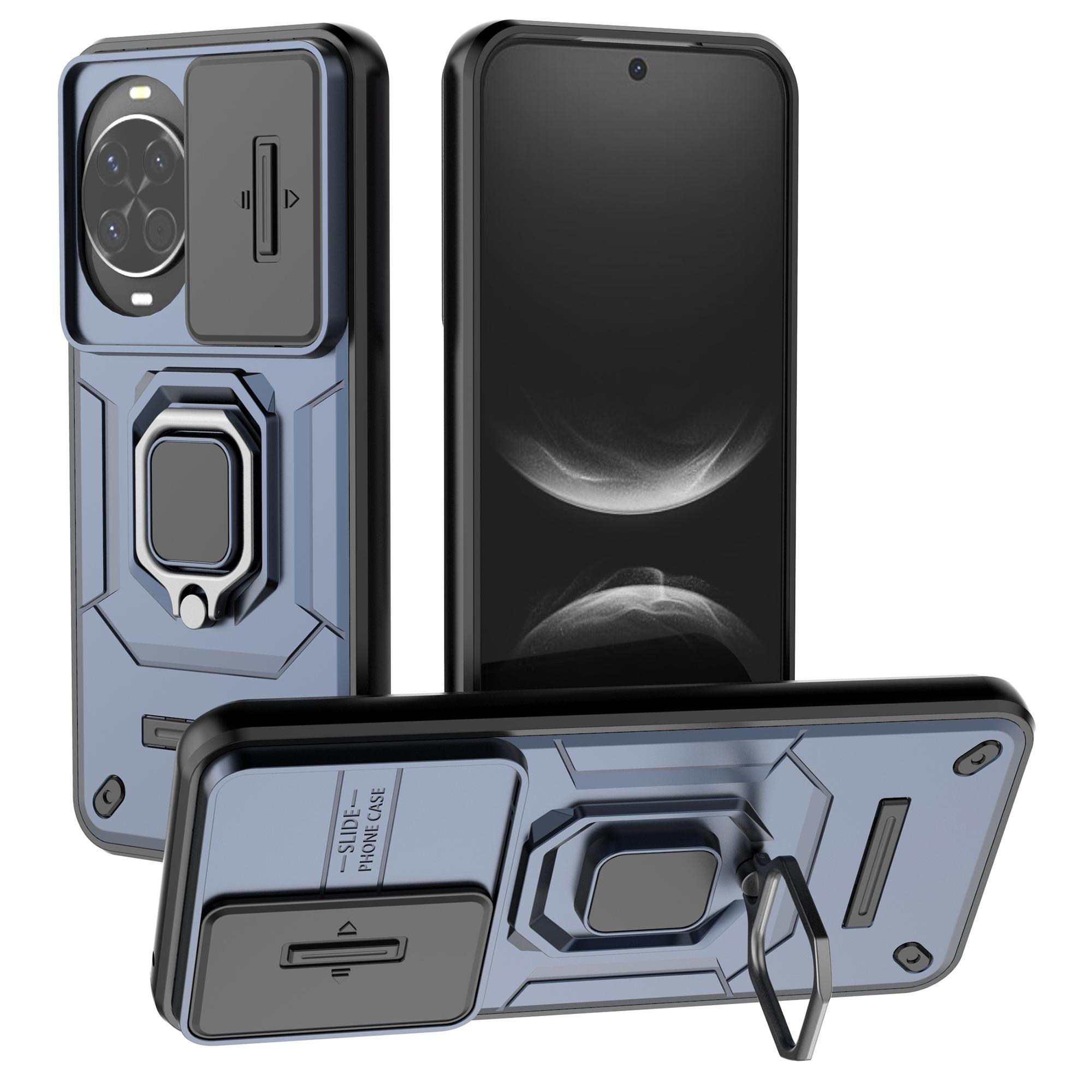 

For Huawei nova 14 5G Case PC+TPU Kickstand Phone Protector with Lens Cover Blue
