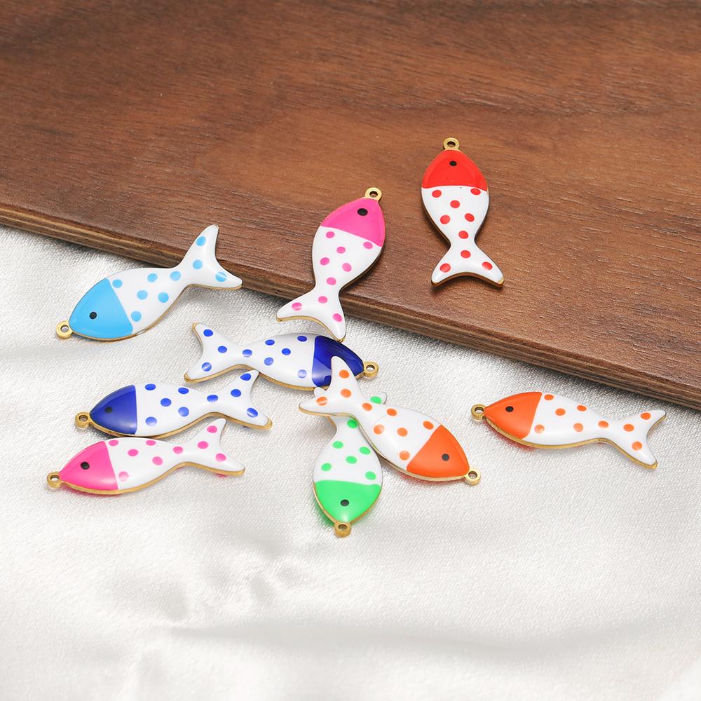 5pcs Stainless Steel Enamel Garrupa Dot Fish Cute Charms for DIY Earrings Making Jewelry Necklace Women Kids Bracelet Pendants