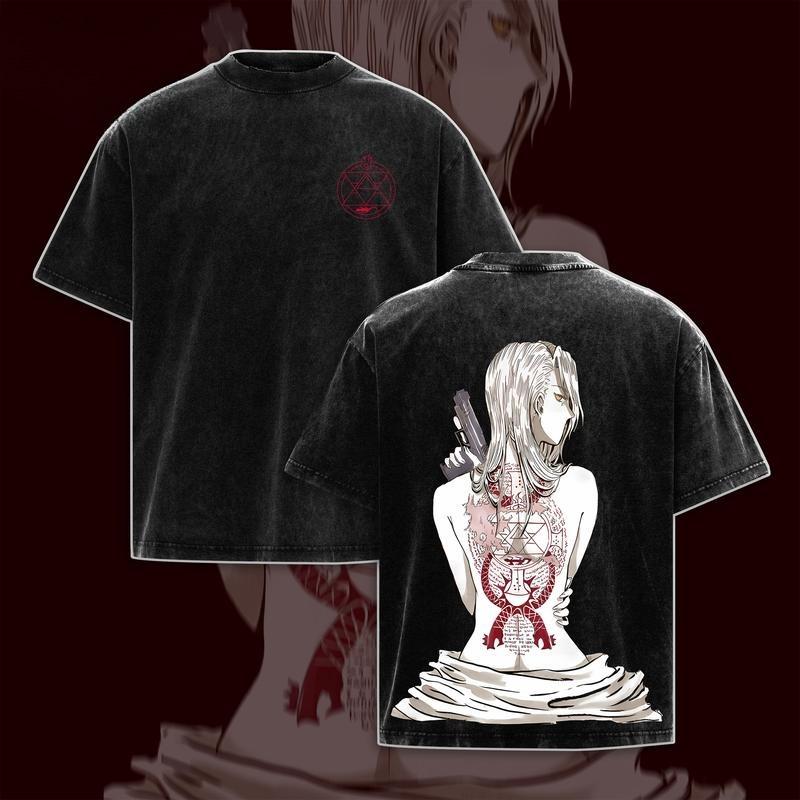 Edward Alphonse Elric Print T-shirt Anime Fullmetal Alchemist Clothing Men Women Tshirts Washed T Shirt Harajuku Cotton Tops