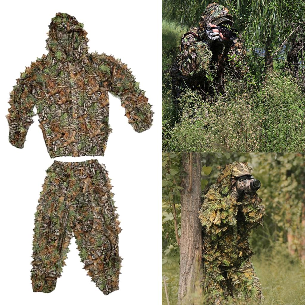 Bomull Taktisk 3D Blad Träd Ghillie-dräkt Jakt Kamouflage Kläder Jacka Byxor