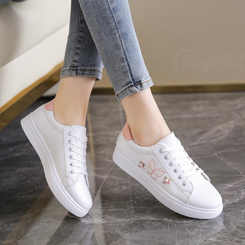 Fashion Women Running Shoes Spring Autumn Fashion White Breathable Embroidered Flower Lace-Up Casual Sneakers Zapatos De Mujer