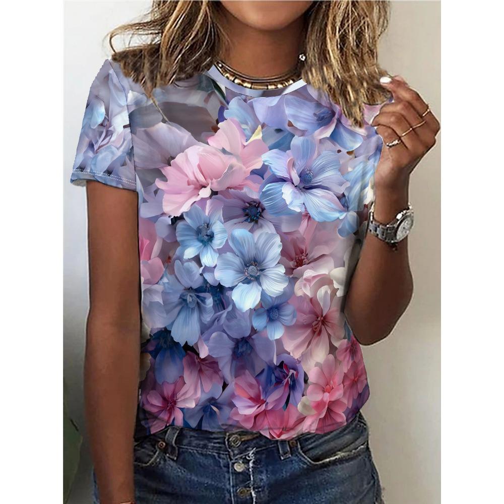 Summer Flower Bird 3D Print T-shirts Women Streetwear Harajuku Casual Fashion Y2k Short Sleeve T Shirt O-neck Tees Tops Clothing