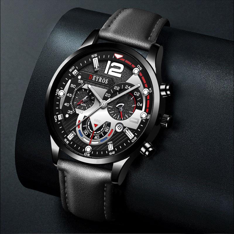 I0I&I0I Orologio Da Uomo Al Quarzo Intagliato: Quadrante Luminoso Con Fase Lunare, Cinturino In Pelle, Impermeabile 30m, Nero Moderno - 3